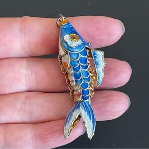Vintage Chinese blue enamel koi Fish Pendant.